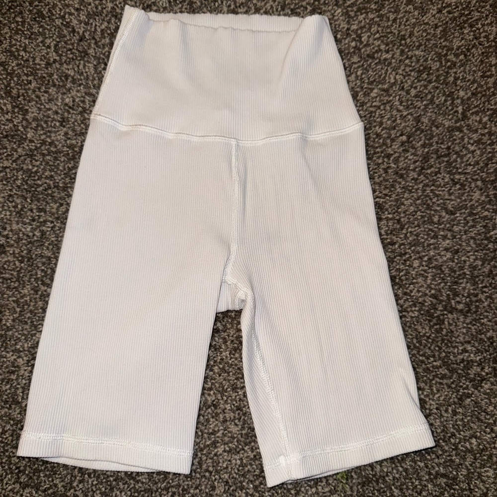 Five Dancewear White Ribbed High-Waisted Biker Shorts